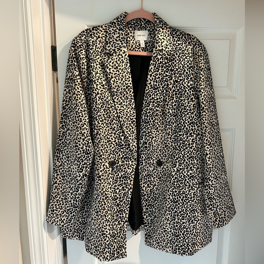 Nine West Satin Leopard Blazer NWOT